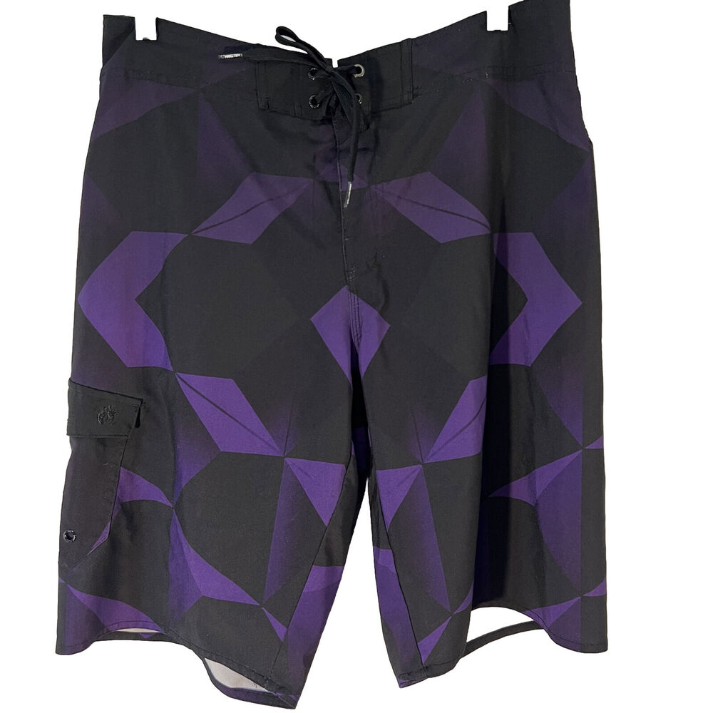 HANG TEN Mens Dark Purple FLEXWAVE Swim Board Beach Shorts Trunks sz 32